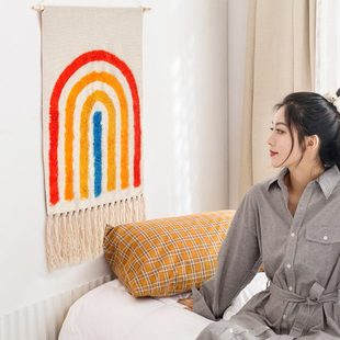 饰民宿布艺挂毯手工编织家 蔓越挂布卧室挂画流苏背景布装 北欧INS