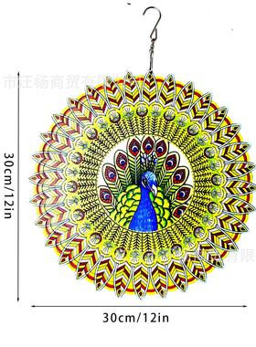 新品3D孔雀风力旋转风铃户外金属庭院花园装饰雅韵工艺品手工