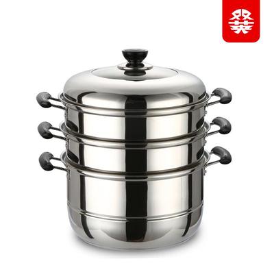 厂家直供32CM不锈钢三层大蒸锅复底双篦多功能40CM食堂大汤蒸锅