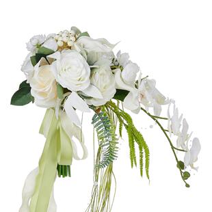 高级感新娘手捧花新款外贸户外婚礼花束清新蝴蝶兰玫瑰瀑布手捧花