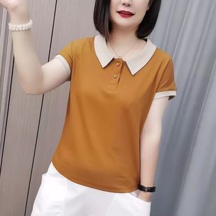 2025新款 百搭减龄polo领上衣 洋气翻领中年妈妈短袖 T恤女宽松大码