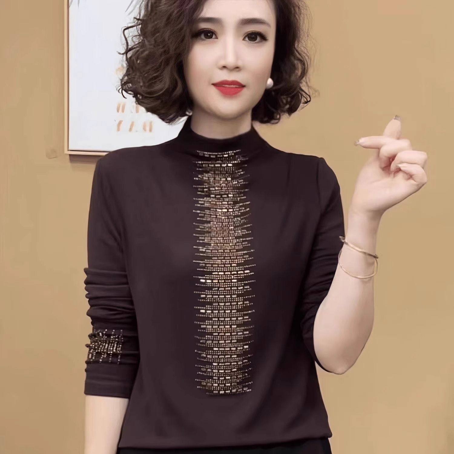 2025秋冬时尚德绒加绒长袖打底衫女半高领烫钻洋气大码保暖上衣服,女装/女士精品,大码内搭,淘宝优惠券,粉丝福利购,淘宝优惠卷