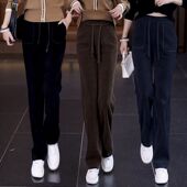 高腰直筒休闲女裤 雪尼尔裤 2024新款 加绒加厚窄版 子女秋冬季 阔腿裤