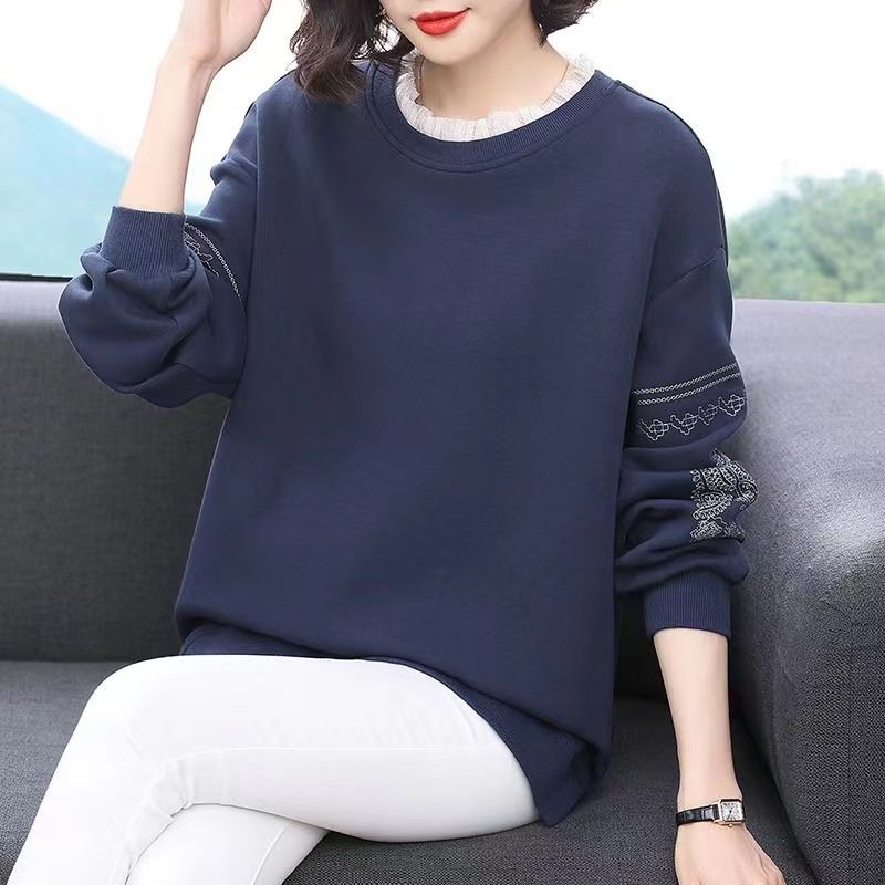 春秋蕾丝卫衣大码宽松长袖上衣