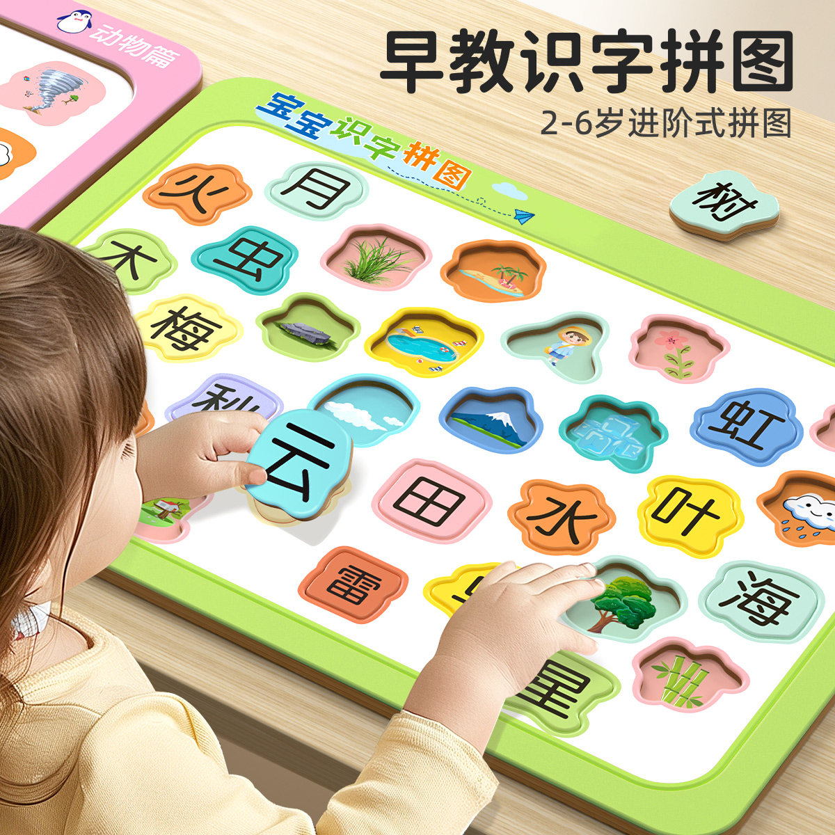 速发宝宝学字拼图幼儿园2到岁6-卡片识前专注力平图儿童益智玩具