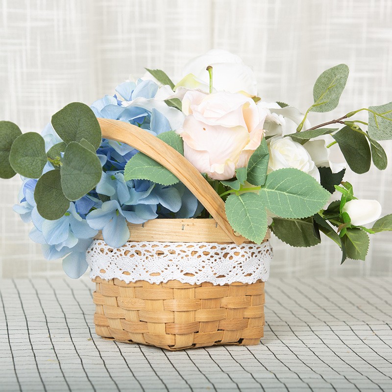 速发木片花艺手工编织花篮田篮情人节母亲节节日花园花篮插花