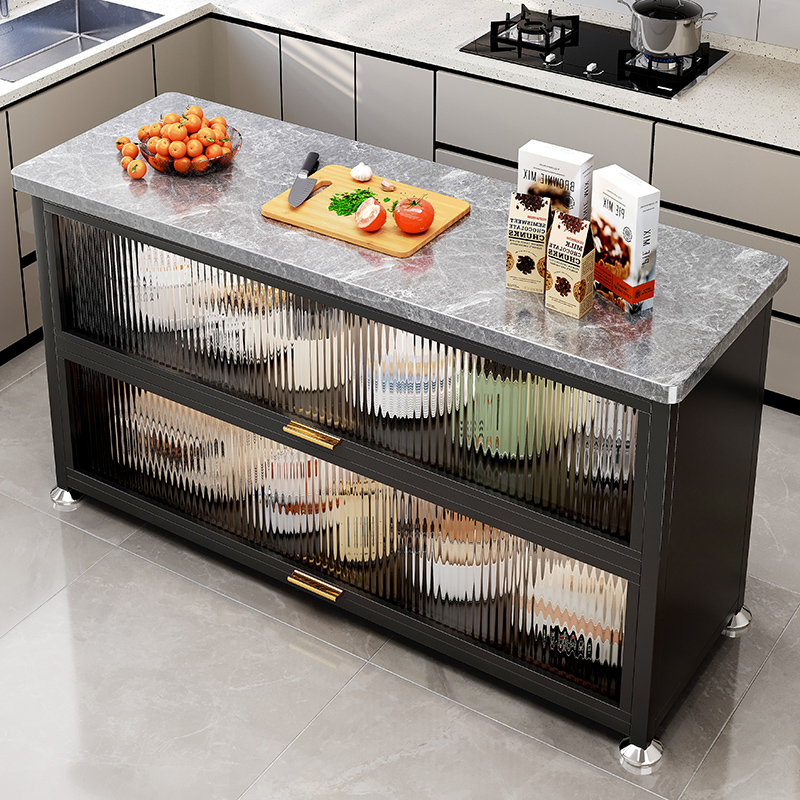 速发岩板厨房置物架炉地台层台面多功能微波落切菜桌子操作多餐边