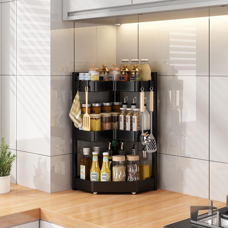 速发厨房置物架转角调料架台面调料挂架多三打角家用墙角收纳架免