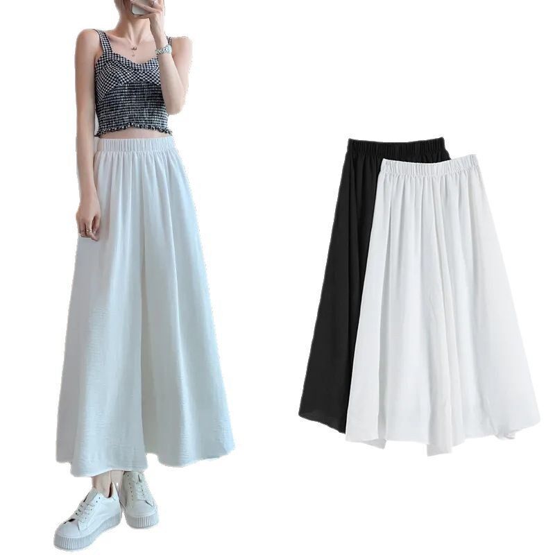 速发白色字裤裙A式百褶小子个半身裙垂感肌理感宽松阔腿裤