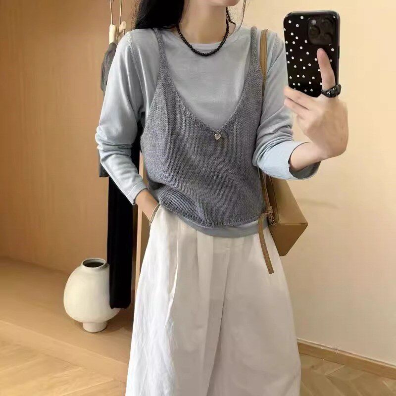 速发软糯亲肤0针织打底衫背心马甲叠穿两件装2~24秋针织背心套套