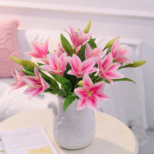 速发花摆件百合花花束假花装花花艺餐桌塑料绢饰白色家居摆设