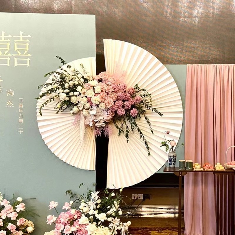 现货速发新中式婚礼折纸扇花订婚派对背景装饰纸艺扇纸扇商场橱窗