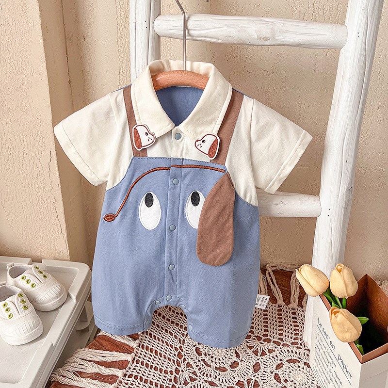 速发婴幼儿夏款件尚连体哈衣男宝宝洋气时领假两翻外出爬爬服