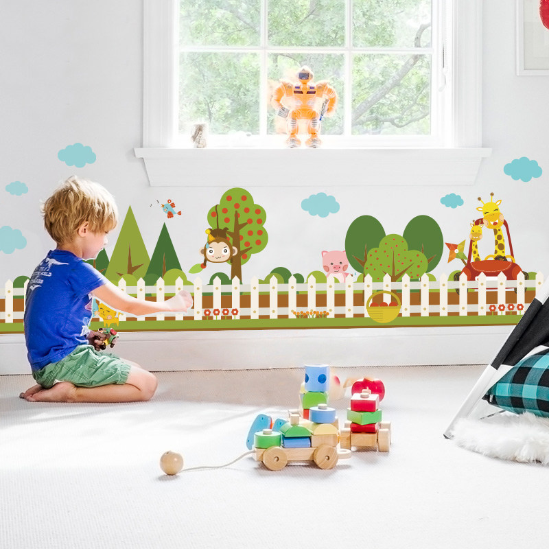 速发幼儿园环境布墙材料墙贴腰线置纸踢脚线自粘栅栏装饰贴墙画裙