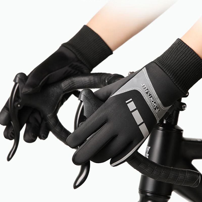 骑行手套加绒加厚保暖漏二指户外