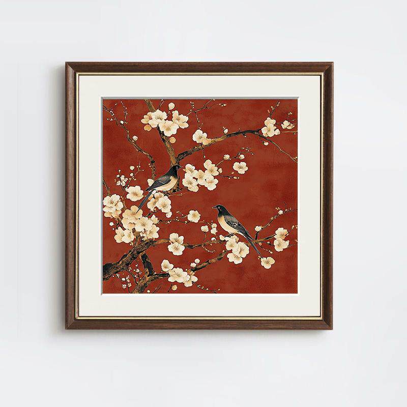 中古风喜上眉梢客厅装饰画餐厅中式禅意复古花鸟油画卧室床头挂画
