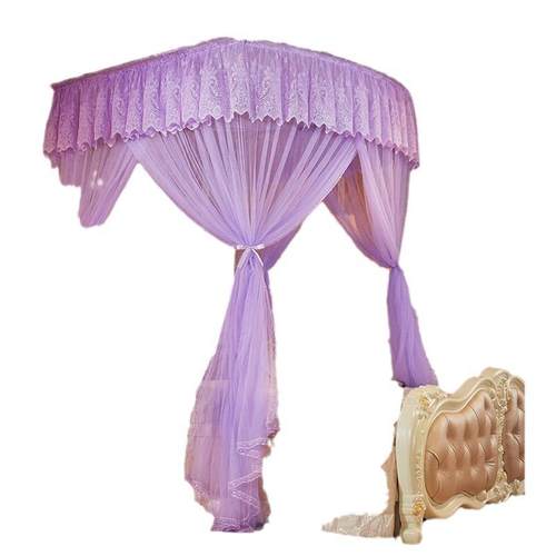 伸缩蚊帐三开门U型1.5m1.8米床公主风家用不锈钢支架双人加密加厚