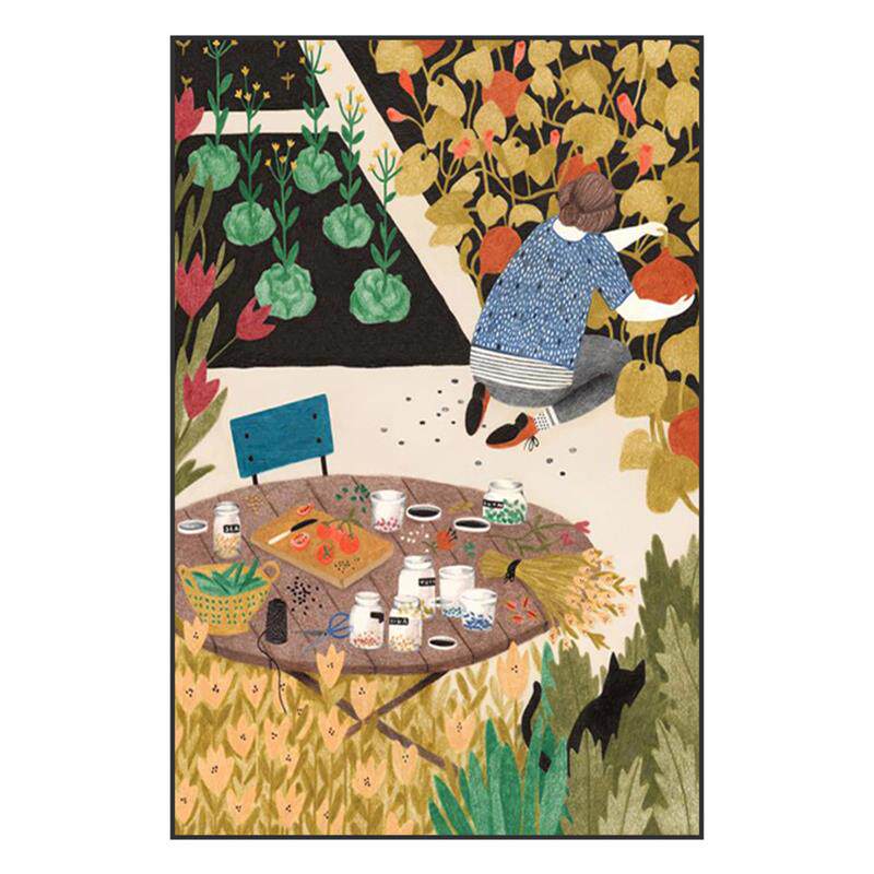 现代美式田园生活复古风插画客厅玄关装饰画背景墙壁画竖版挂画