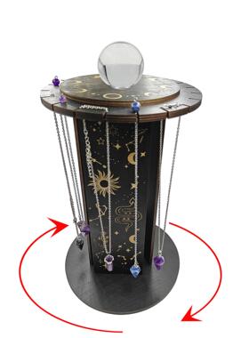360度旋转水晶支架木质旋转水晶挂架黑色木制水晶展示架