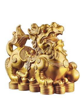 铜貔貅摆件一对黄铜貔犰皮丘家居客厅办公室招财开业工艺装饰礼品