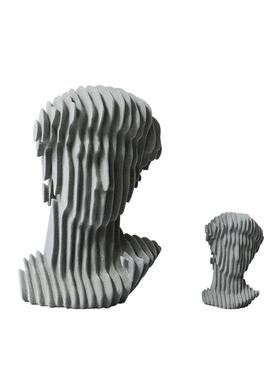 北欧客厅抽象蓝灰切形人头树脂摆件样板间办公室柜内创意软装饰品