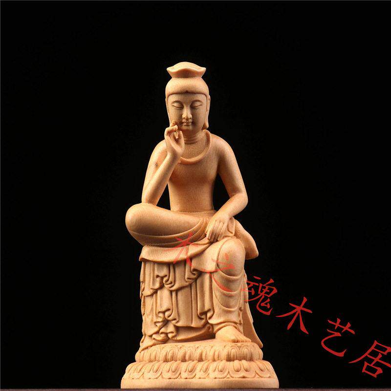 黄杨木桧木雕刻静思观音佛像仿古实木家居把玩人物装饰品汽车摆件