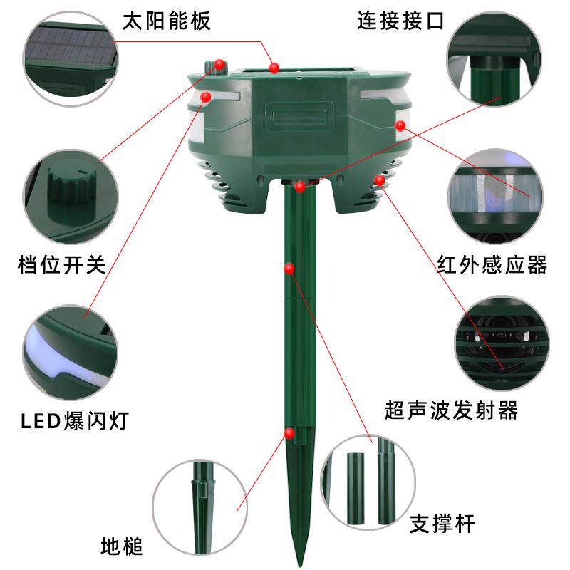 新款超声波驱狗器户外红外线爆闪猫鼠太阳能动物驱赶器
