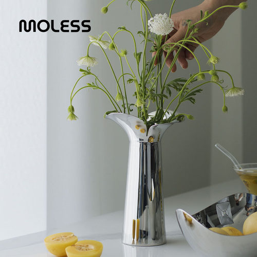MOLESS 北欧风不锈钢花器家居插花瓶客厅餐桌样板房摆件乔迁礼物