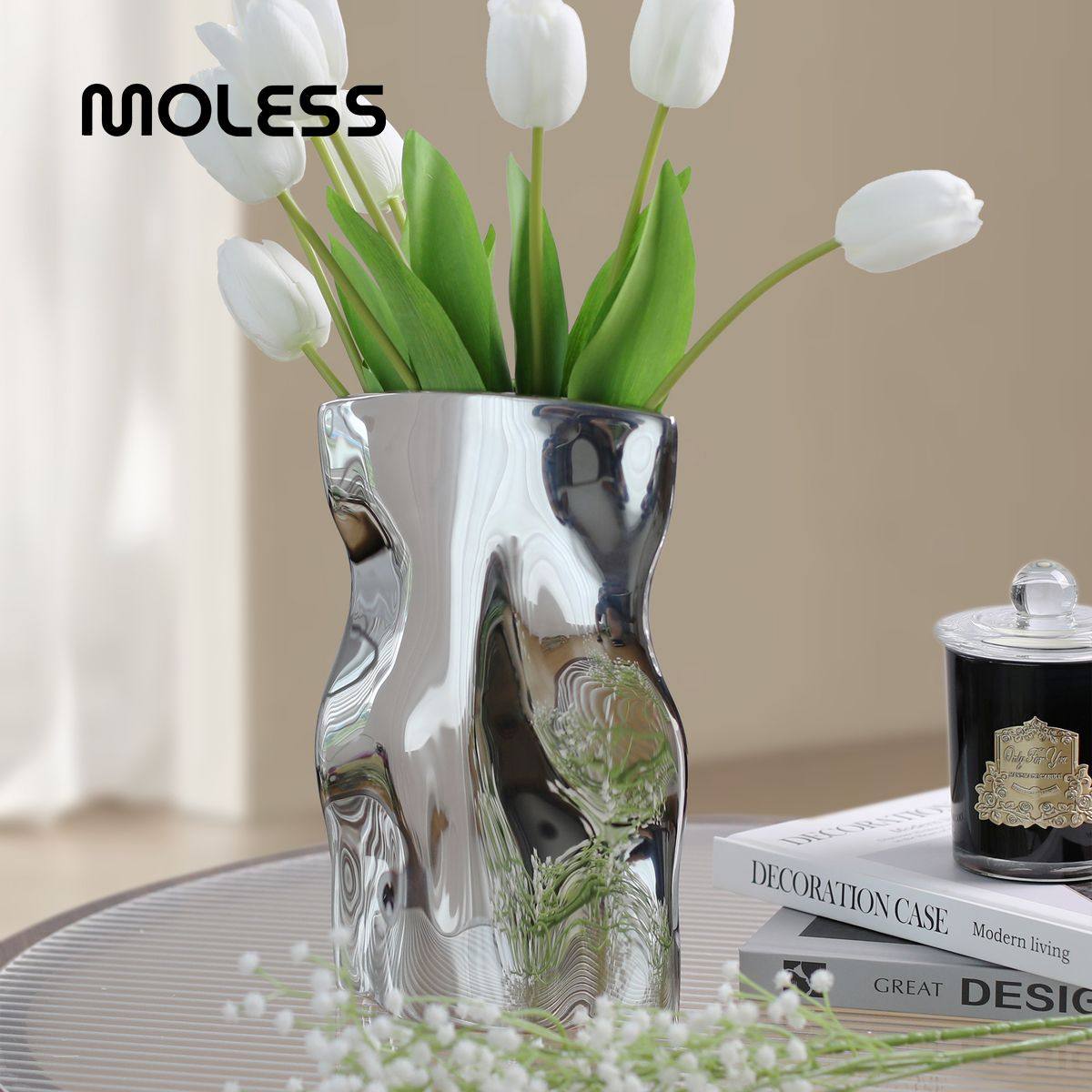 MOLESS 轻奢不锈钢花瓶摆件客厅插花现代简约ins风装饰品花器摆件,家居饰品,桌面摆件,淘宝优惠券,粉丝福利购,淘宝优惠卷