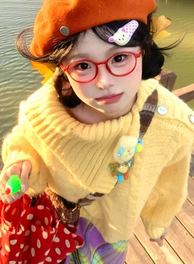 多巴胺甜美穿搭设计感翻领慵懒学院风奶黄色软糯麻花针织衫毛衣女