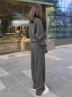 欧货休闲 运动套装女春秋2025新款韩版宽松设计感加厚毛衣两件套