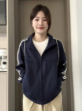 美式覆古双杠卫衣女春秋季2025新款秋冬季加绒加厚韩系外套棒球服