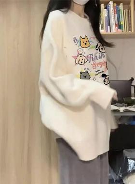 美式覆古奶呼呼软糯毛衣女秋冬宽松慵懒风高级感可外穿针织衫外套