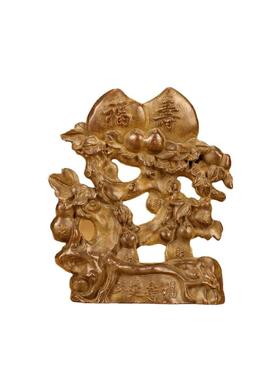 铜器福寿摆件葫芦复古古玩多福添寿居家客厅玄关铜合金仿古工艺品