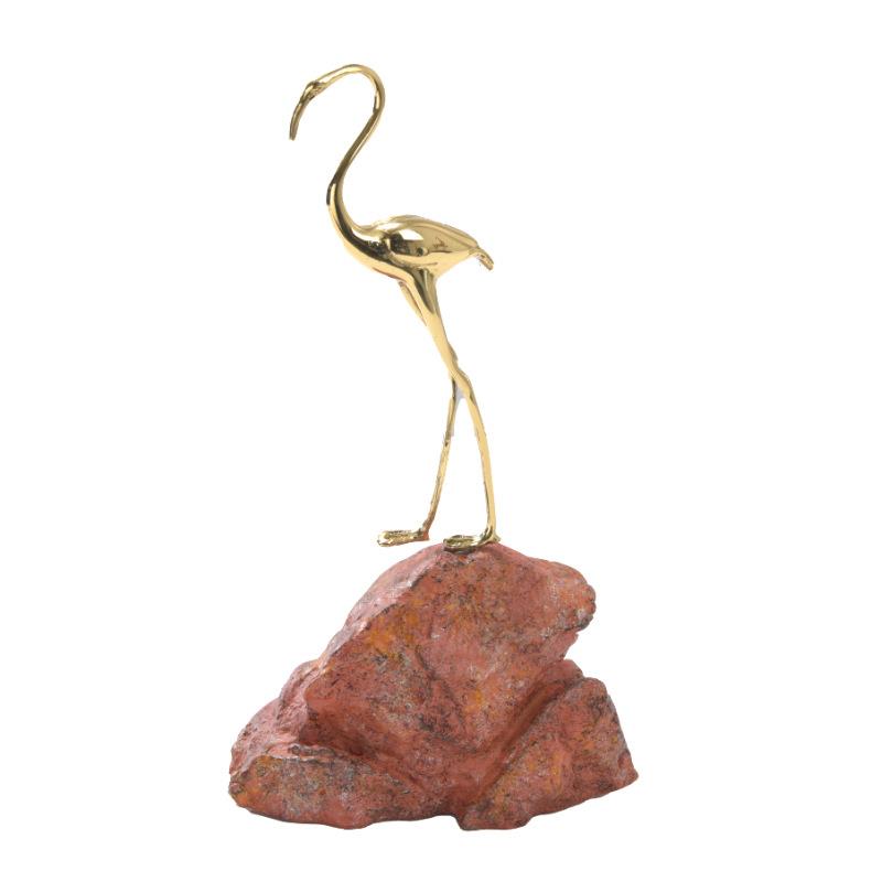 新中式树脂石头铜仙鹤工艺品软装家居样板间酒店茶具托盘组合摆件