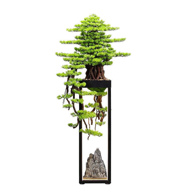 新中式仿真迎客松绿植盆景玄关摆件大型落地乔迁客厅茶室会所装饰
