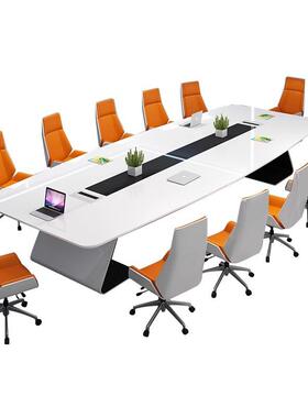 烤漆会议桌长桌简约现代家具白色中大型洽谈桌会议室办公桌椅组合