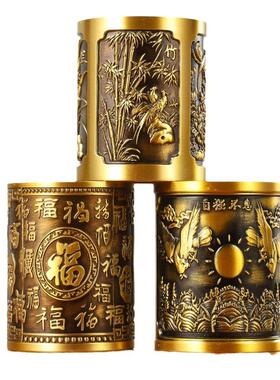 黄铜笔筒办公室桌面笔筒收纳装饰摆件百福笔筒梅兰竹菊大展宏图