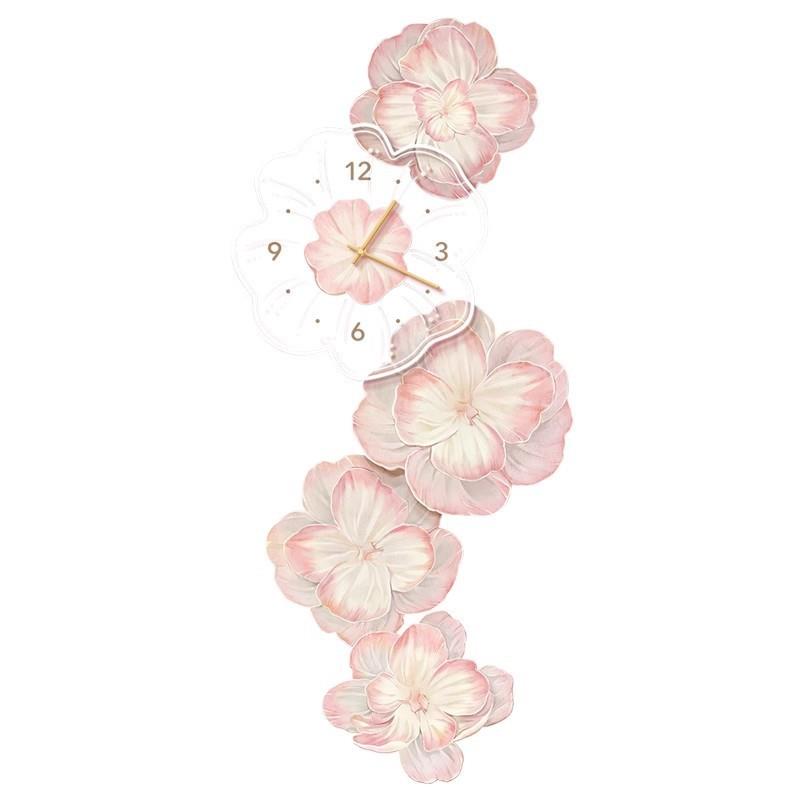 奶油风花卉玄关装饰画带钟表牡丹花正对门级感壁画走廊客厅挂画
