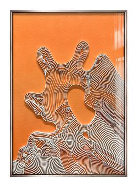 后现代轻奢立体装饰画橙色抽象玄关客厅样板间楼梯口大幅北欧挂画