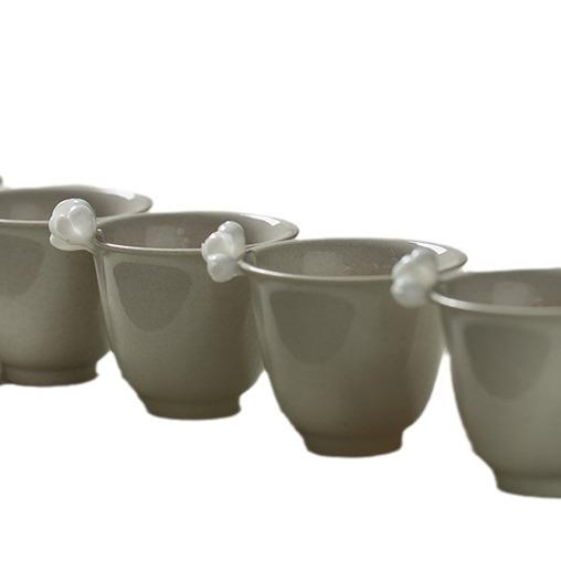 斋草木灰釉创意手工捏花pmb茶杯功茶具主暮苍人杯夫单杯品茗杯