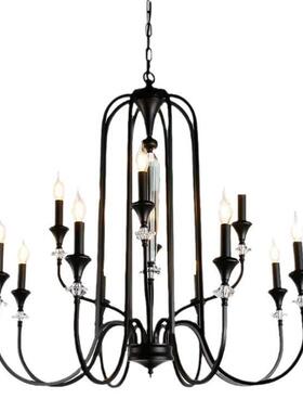 法式复古客厅吊灯美式楼梯中古黑色餐厅卧室灯南洋风蜡烛水晶灯具