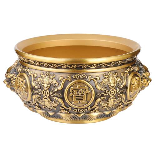 狮子头聚宝盘铜工艺品铜摆件聚宝盆百福缸香炉铜制