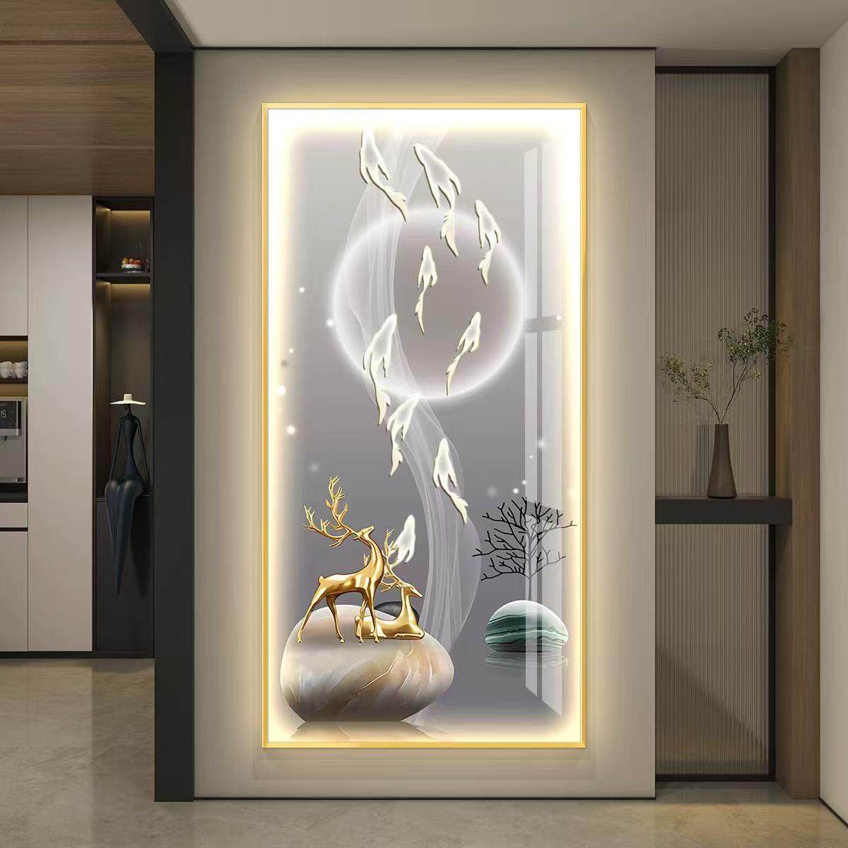 led带灯入户玄关装饰画鱼图走廊过道简约现代挂画高级感壁画,家居饰品,现代装饰画,淘宝优惠券,粉丝福利购,淘宝优惠卷