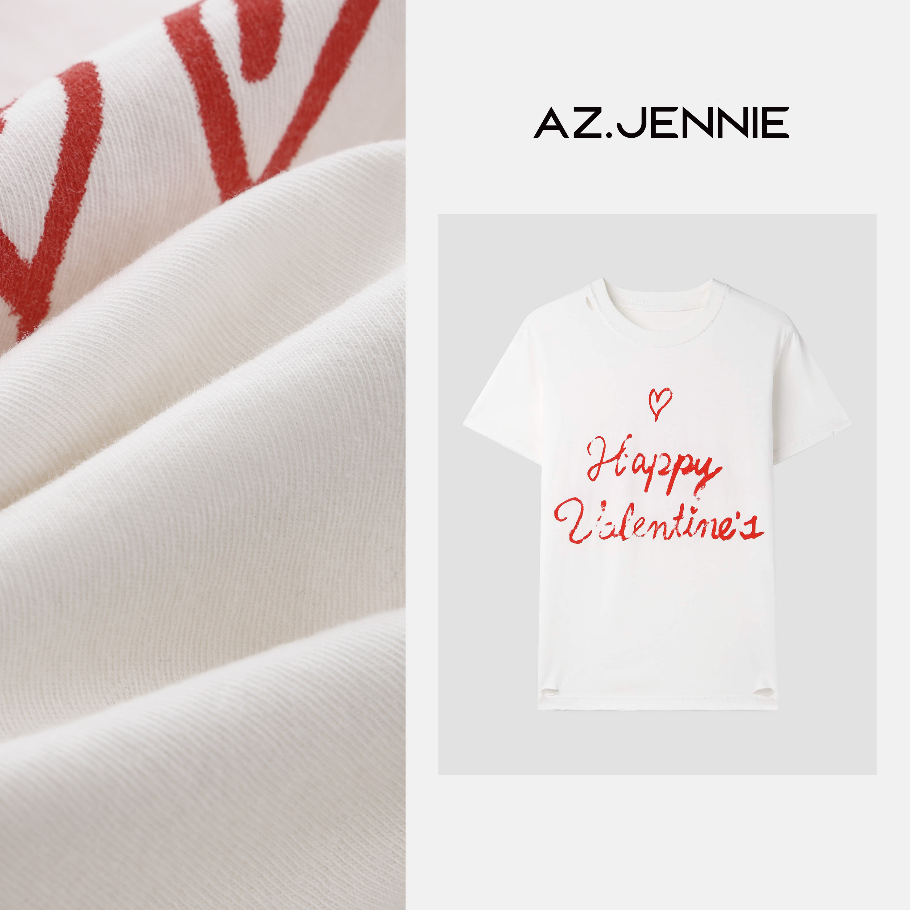 AZ.Jennie丨夏季时尚简约纯棉100%棉 B家爱心字母印花简约T恤女潮