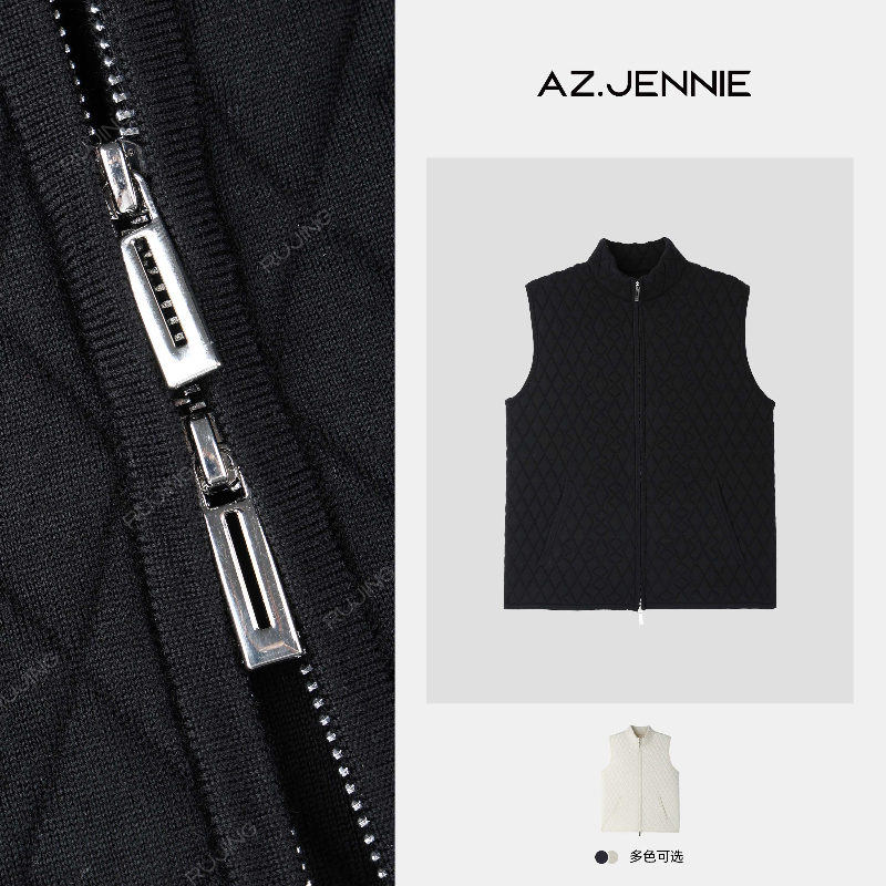 RUJING丨【精纺100%羊毛】24新款秋冬双开拉链菱形针织马甲女款