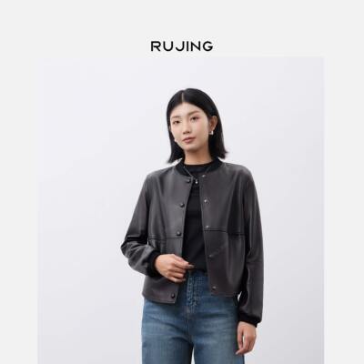 RUJING丨顶奢丨100%棉羊皮短款棒球领皮衣外套-25122