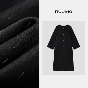 外套 RUJING 70%澳洲羊毛30%山羊绒长款 墨境轻暖 2512XWC 黑标