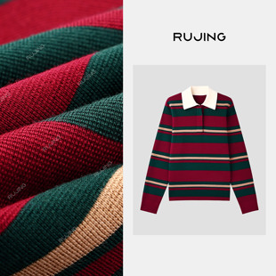 领混色条纹毛衣 衬衫 2512MZYY280 圣诞结 RUJING