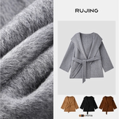 RUJING 羊毛羊绒大 95%羊毛5%羊绒掩领细带短款 黑标 多彩连帽